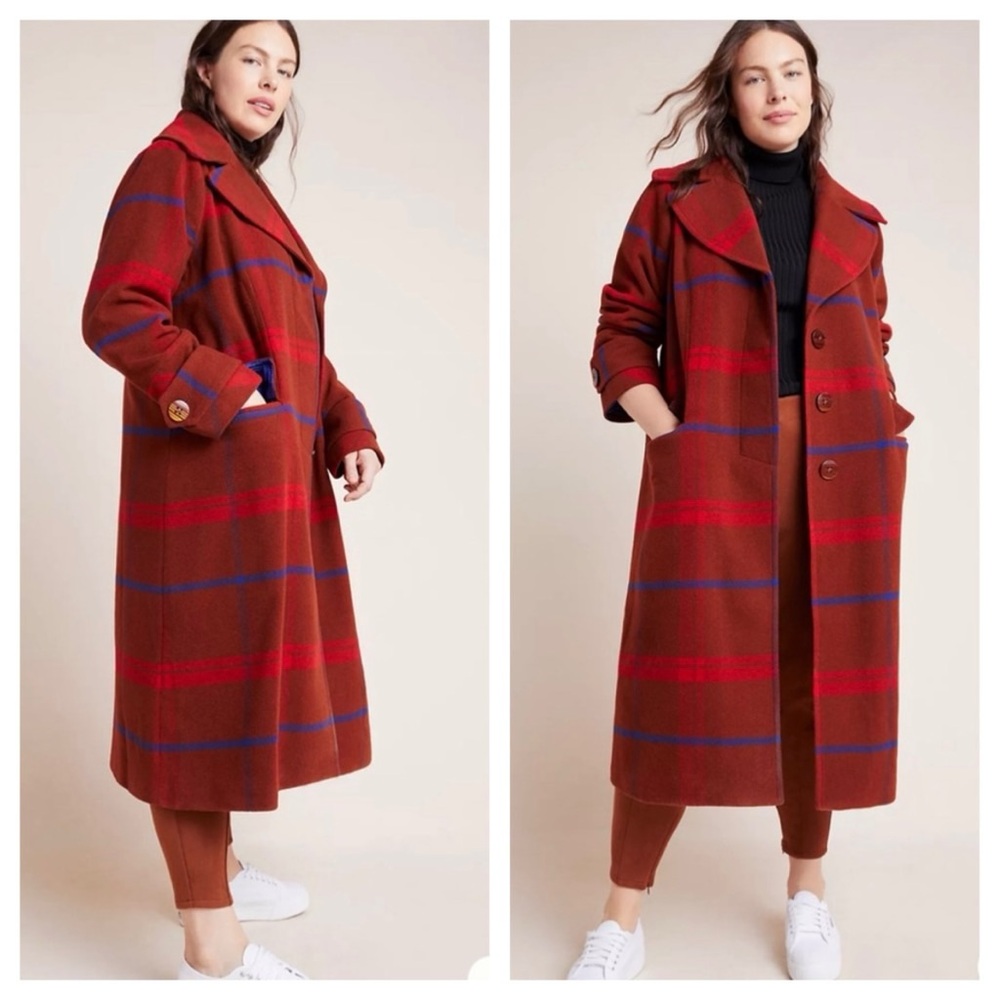 Anthropologie Plaid Jasper Coat – Rust Brown (Size L) Never Worn